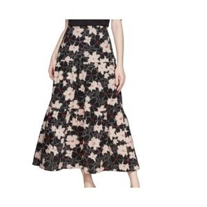 Who What Wear Women's Black Floral Long Midi‎ Skirt Size 14 Romantic Cottage